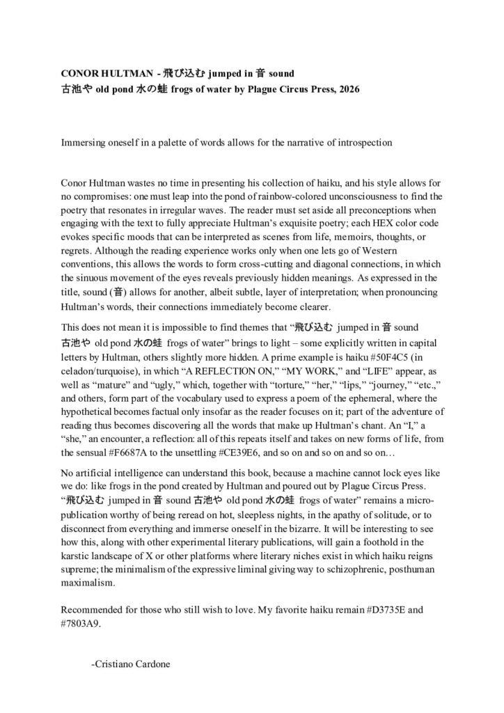 First page of the Conor Hultman review